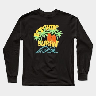 Bitchin Surfin Palmtree Surfers Beach Summer Long Sleeve T-Shirt